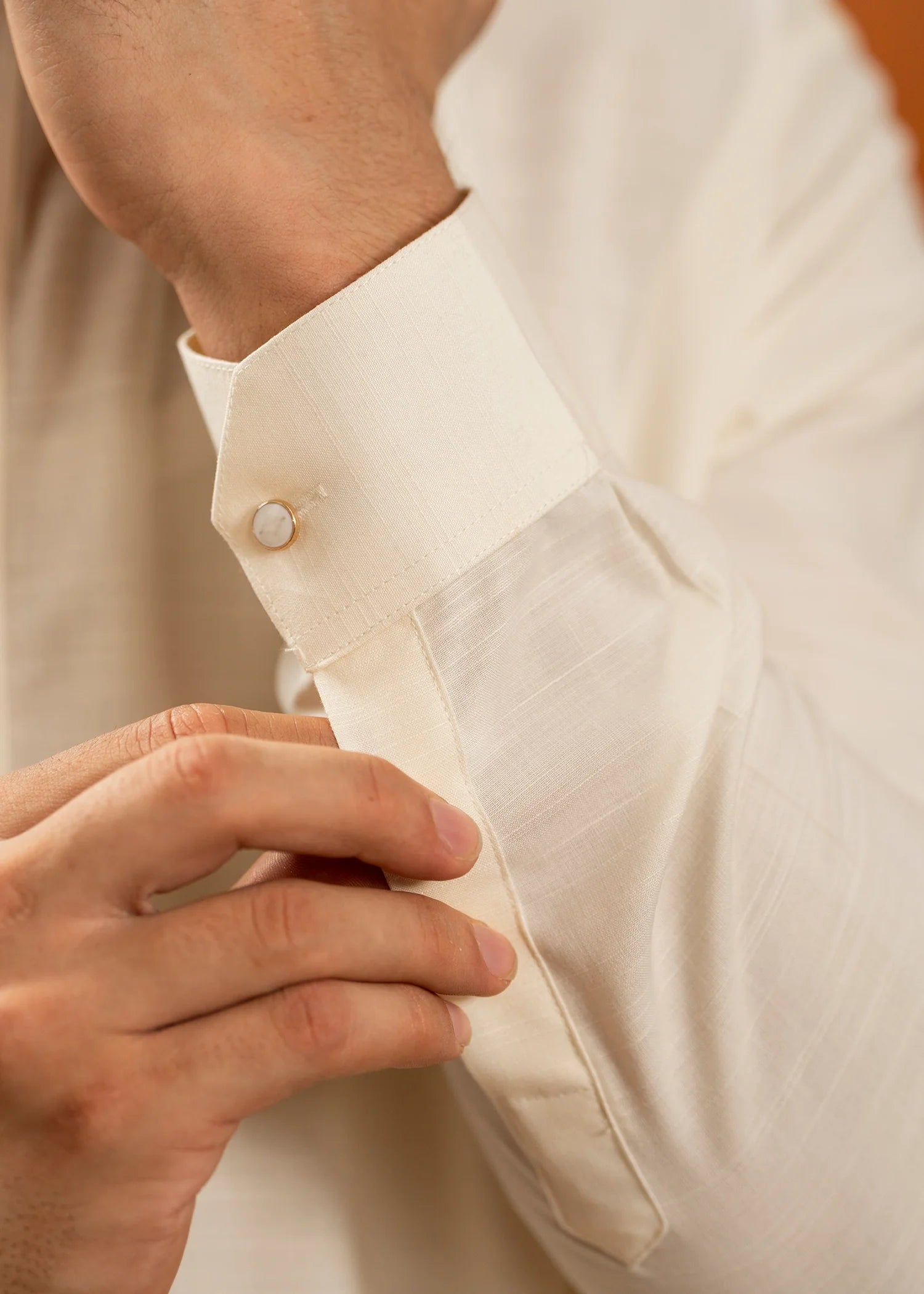 Cream Wash & Wear Shalwar Kameez (2-Piece) - Image 5