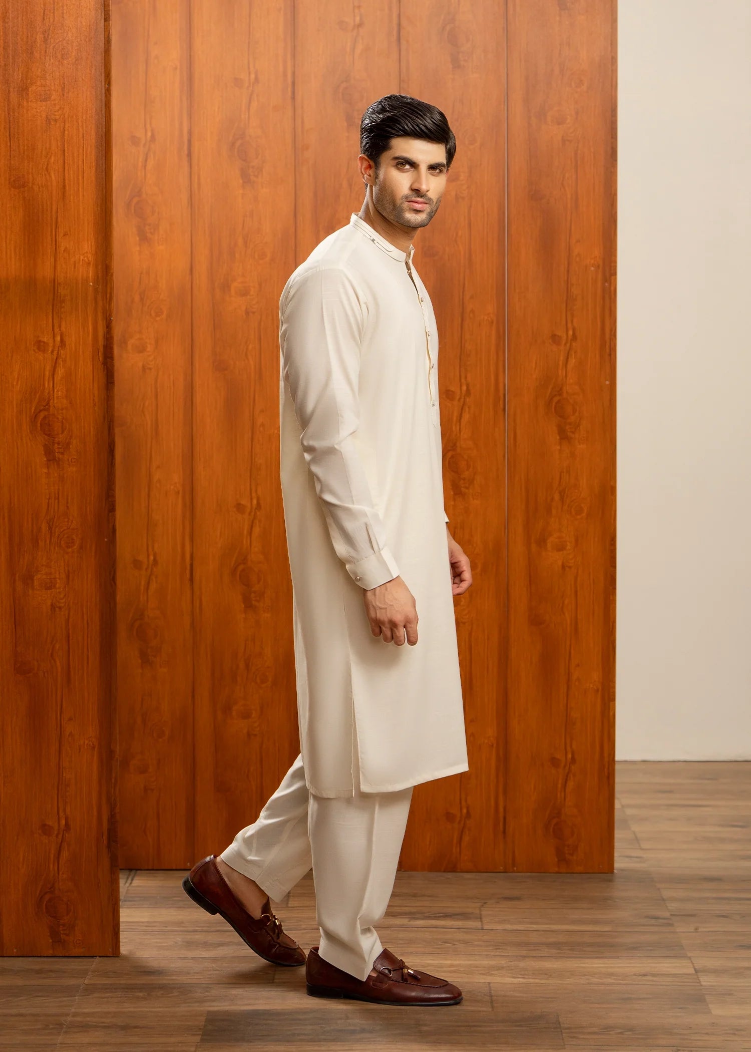 Cream Wash & Wear Shalwar Kameez (2-Piece) - Image 7