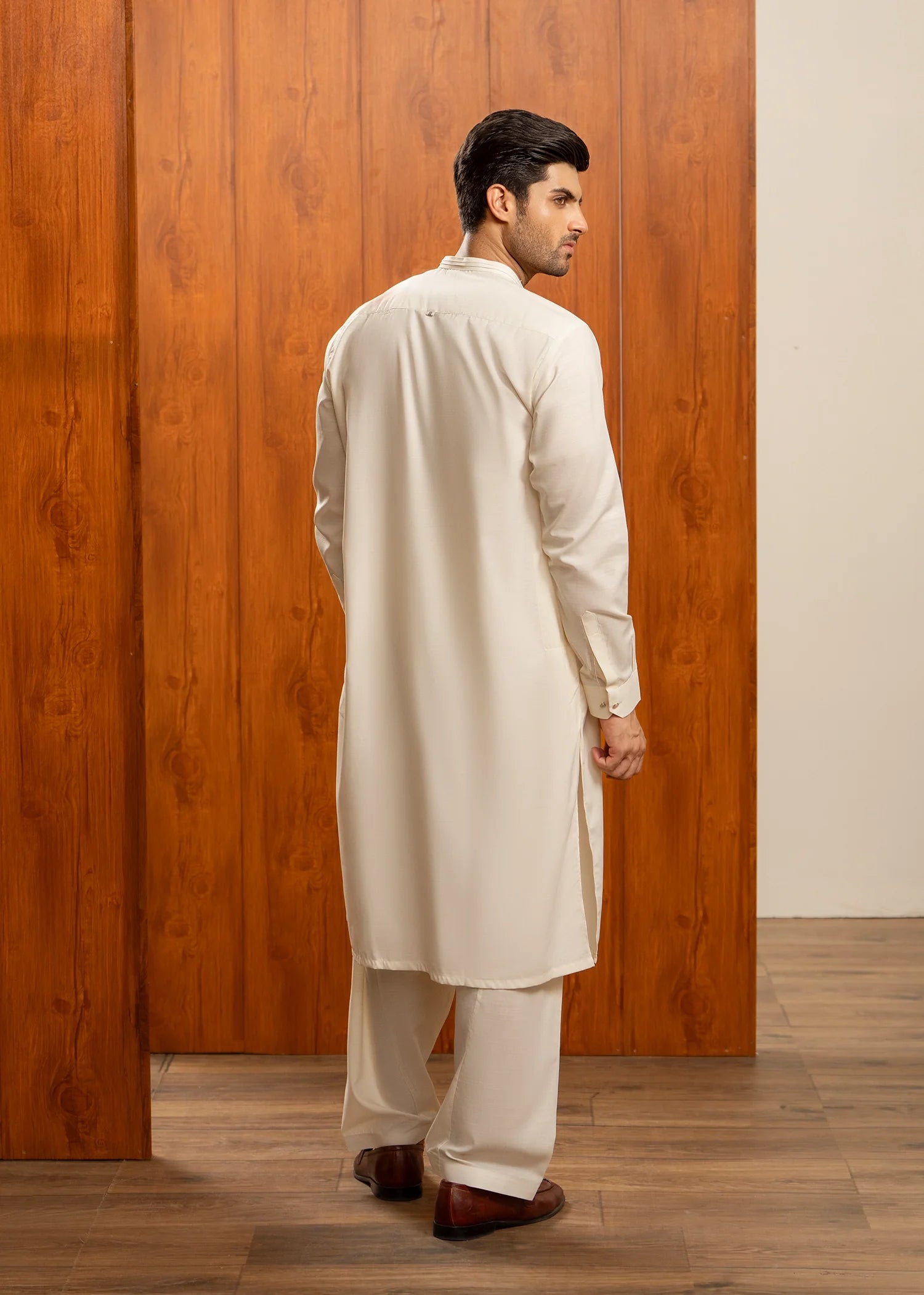 Cream Wash & Wear Shalwar Kameez (2-Piece) - Image 8