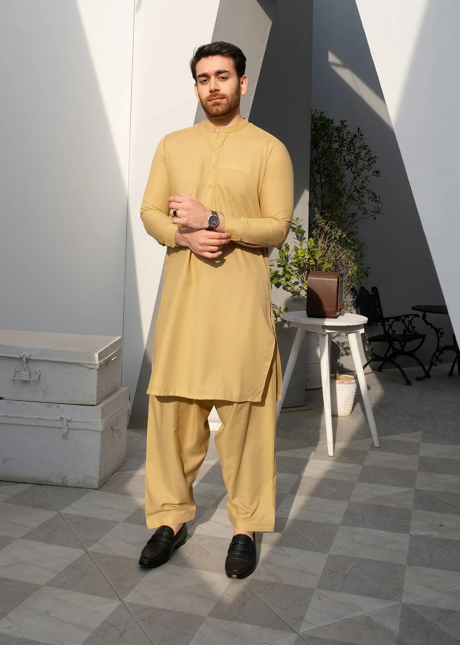 Cream Wash & Wear Shalwar Kameez (2-Piece) - Image 1
