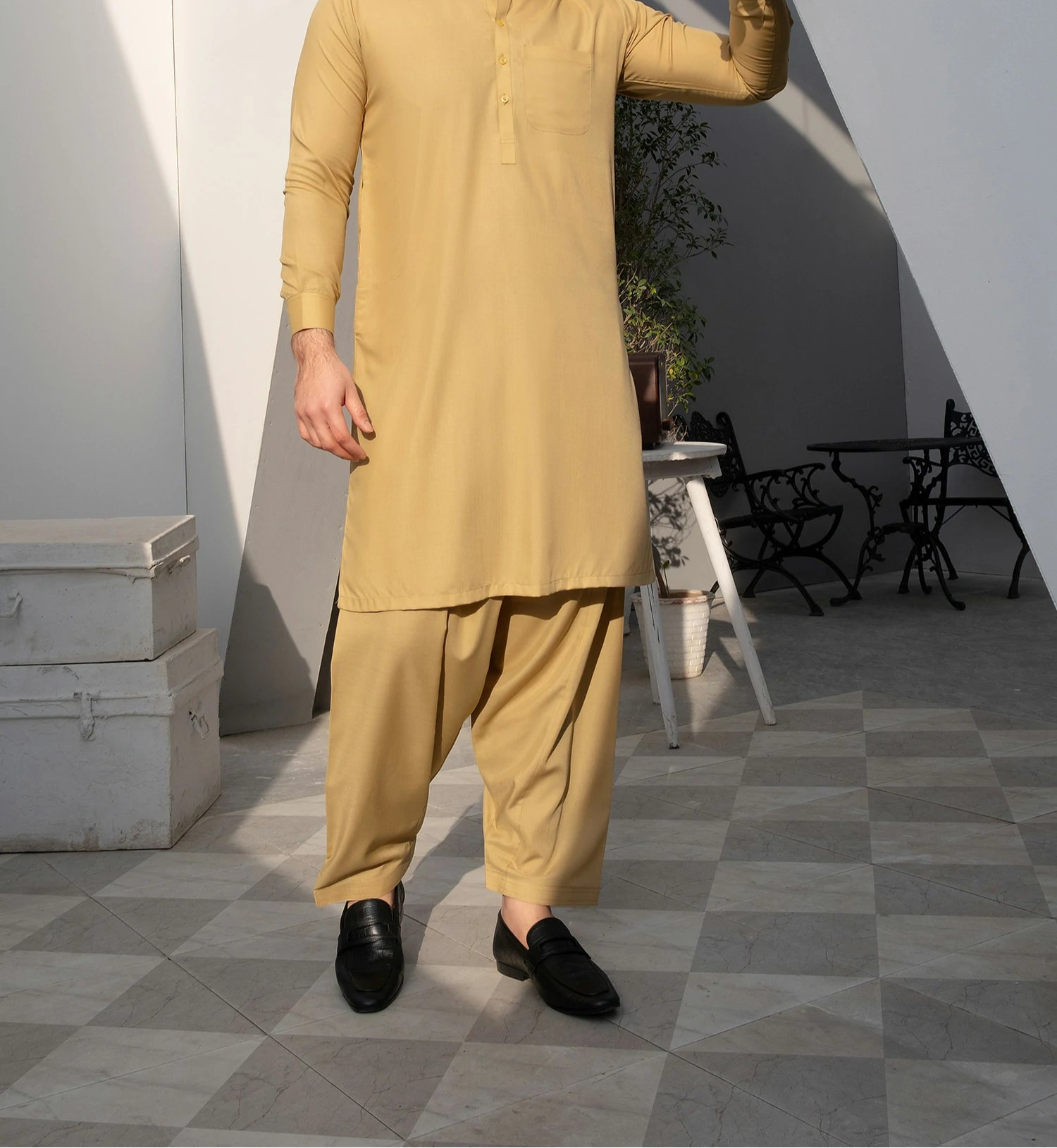 Cream Wash & Wear Shalwar Kameez (2-Piece) - Image 3