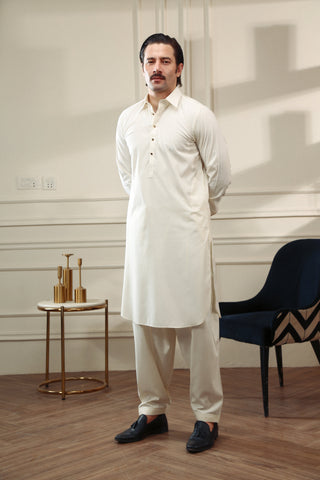 Cream Wash & Wear Shalwar Kameez (2-Piece) - Image 2