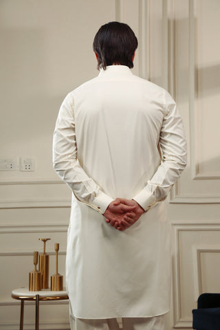 Cream Wash & Wear Shalwar Kameez (2-Piece) - Image 4