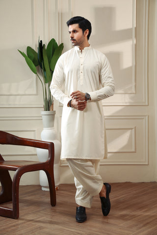 Cream Wash & Wear Shalwar Kameez (2-Piece) - Image 2