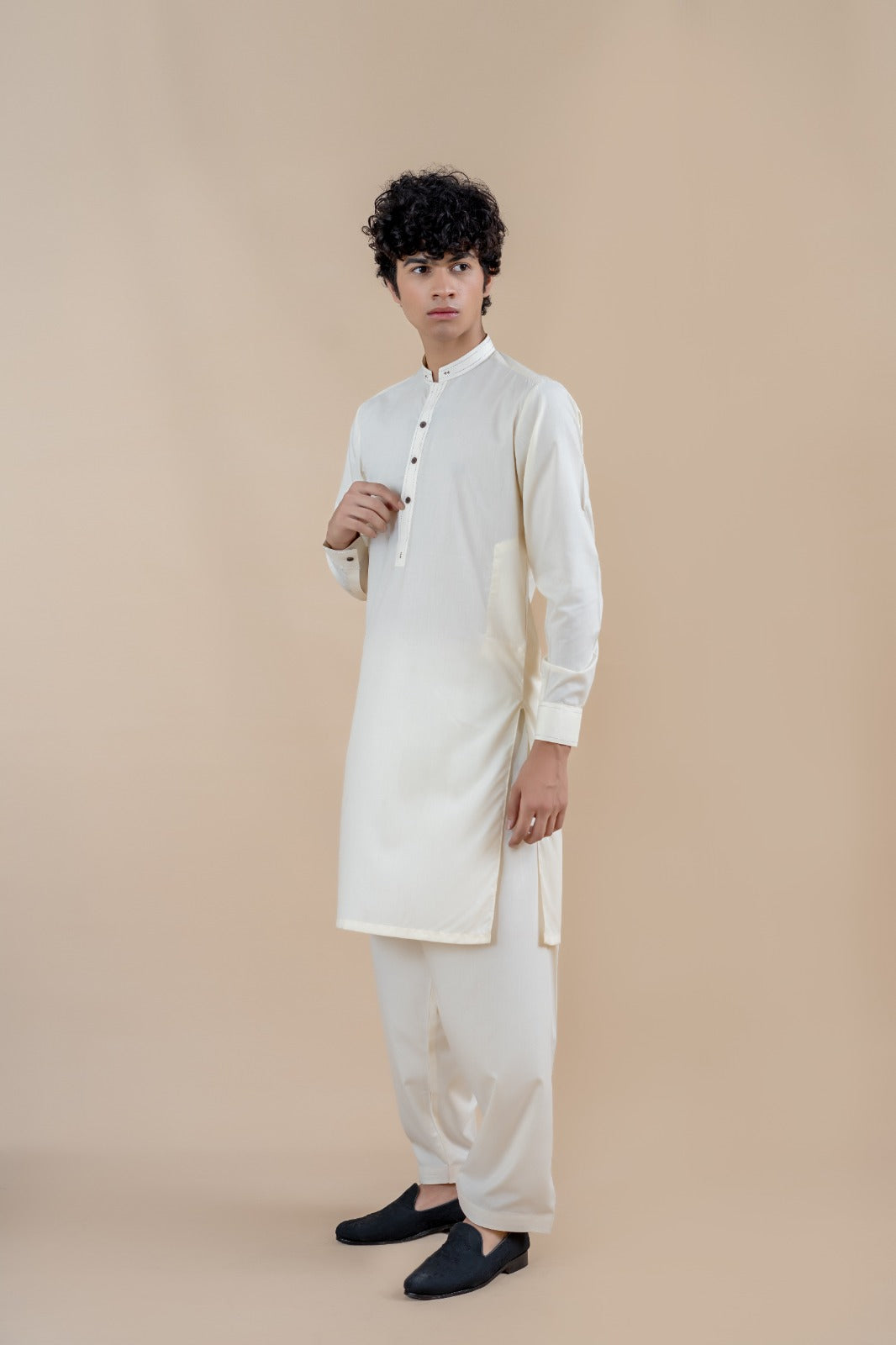 Cream Wash & Wear Shalwar Kameez (2-Piece) - Image 1