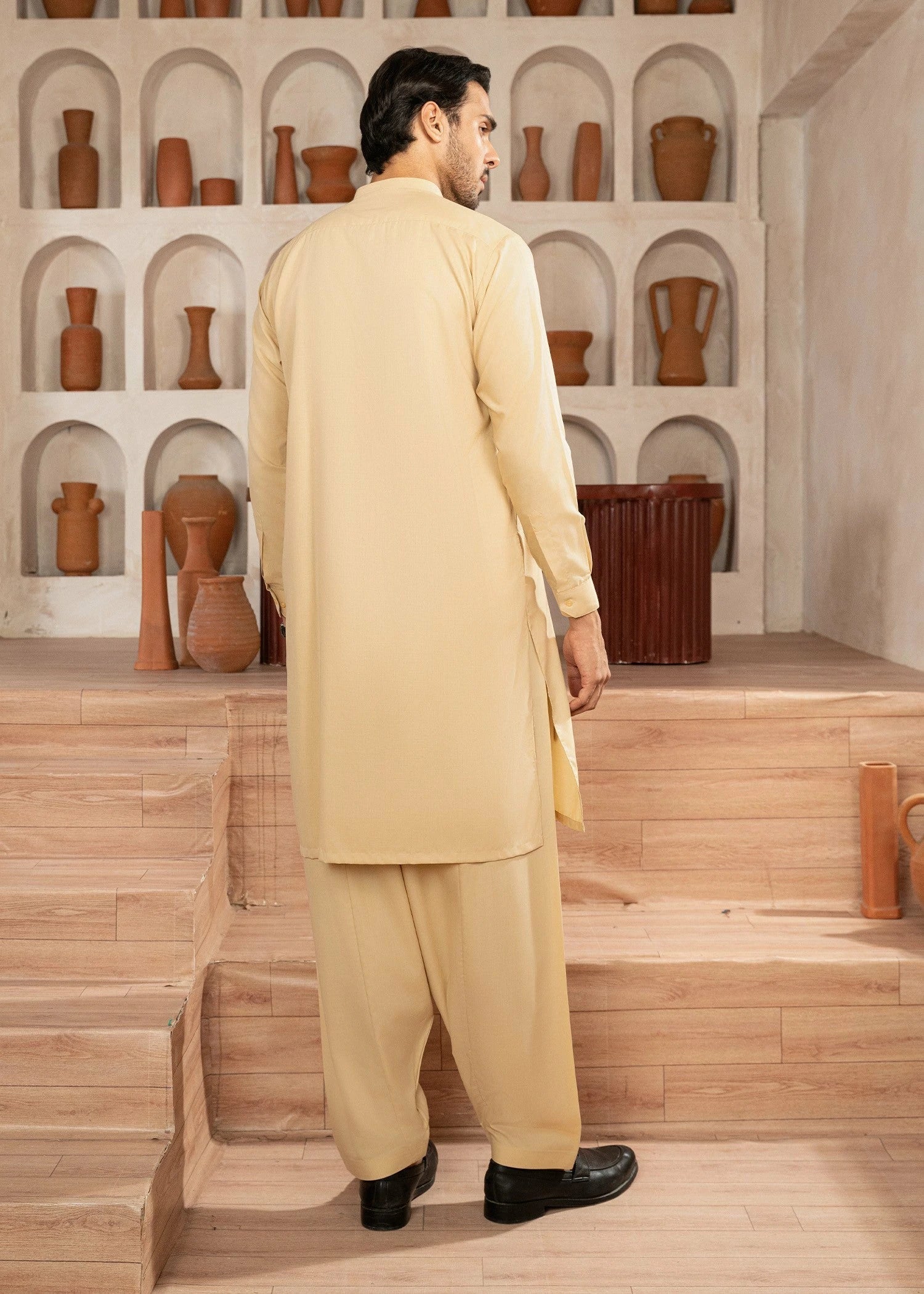 Cream Wash & Wear Shalwar Kameez (2-Piece) - Image 3