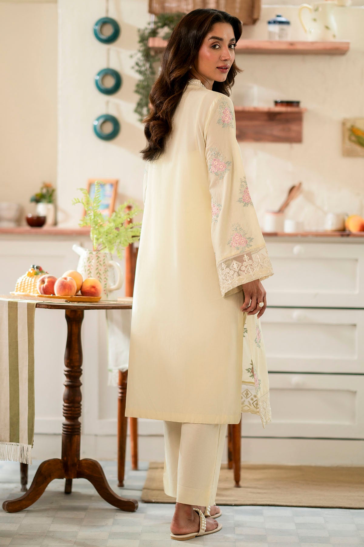 Cream Embroidered Cambric Lawn Salwar Kameez (2-Piece) - Image 5