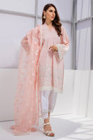 Pakistani Strawberry Cream Hand-Embroidered Cotton Salwar Kameez (3-Piece) - Image 4