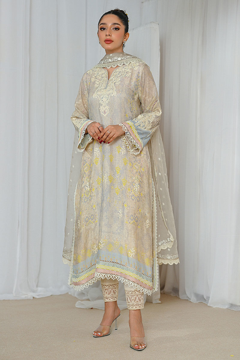 Pakistani Cream Aari Embroidered Khaddi Silk Salwar Kameez (3-Piece) - Image 1