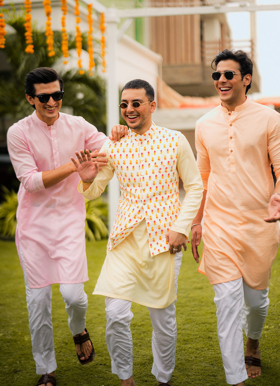 Cream Hand Block Printed Egyptian Cotton Kurta Set (3-Piece) - Image 1