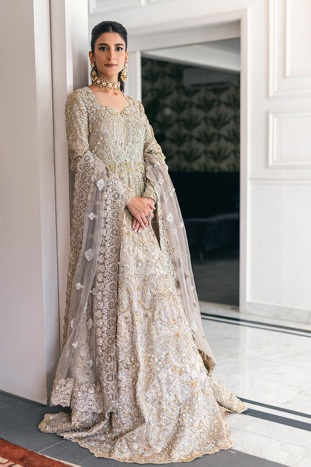 Champagne Gold Embellished Anarkali Gown (2-Piece) - Image 3