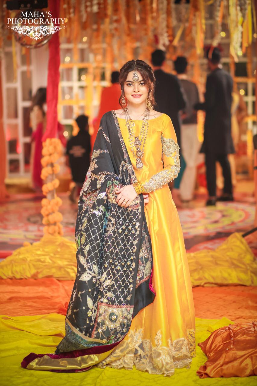 Pakistani Golden Yellow Embroidered Silk Anarkali Dress (2-Piece) - Image 4