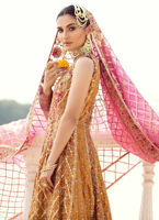 Pakistani Gold Block Print Angrakha with Gota & Kundan (3-Piece) - Image 2