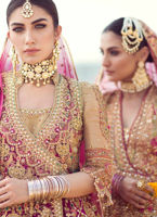 Pakistani Gold Block Print Angrakha with Gota & Kundan (3-Piece) - Image 3