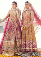 Pakistani Gold Block Print Angrakha with Gota & Kundan (3-Piece) - Image 4