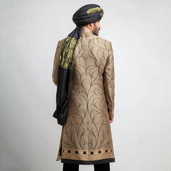 Antique Gold and Black Brocade Sherwani (3-Piece) - Image 3