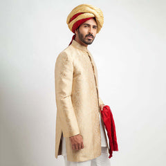 Champagne Gold Brocade Achkan Sherwani (3-Piece) - Image 3