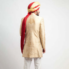 Champagne Gold Brocade Achkan Sherwani (3-Piece) - Image 4