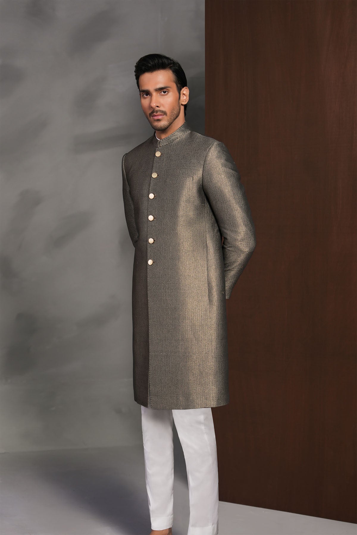Golden Handloom Achkan Sherwani (2-Piece) - Image 1