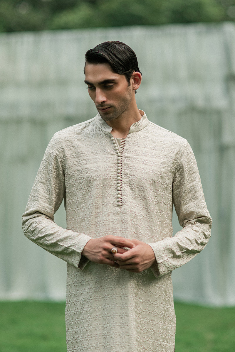 Gold Jacquard Jamawar Sherwani with Tilla & Sequin (3-Piece) - Image 6