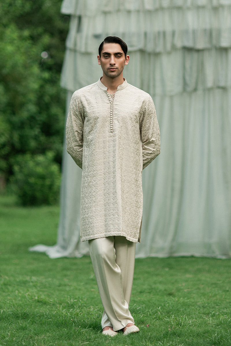 Gold Jacquard Jamawar Sherwani with Tilla & Sequin (3-Piece) - Image 7
