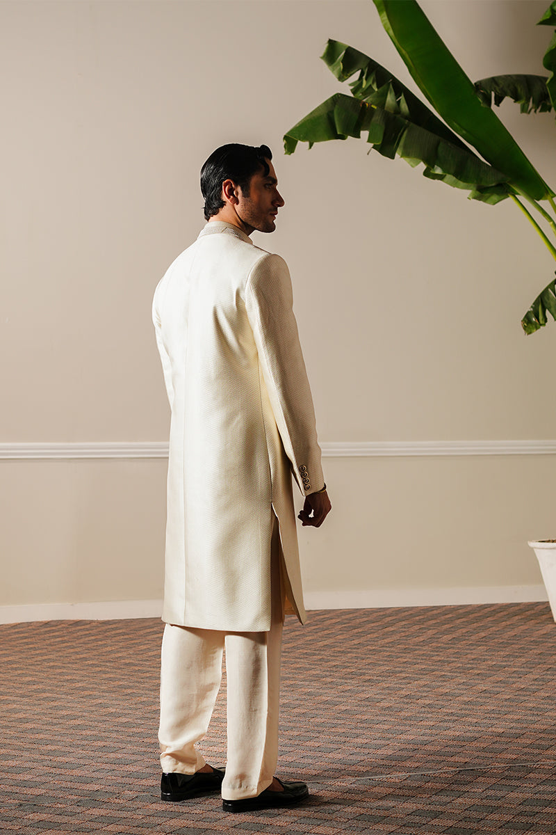 Champagne Gold Jacquard Sherwani (3-Piece) - Image 5