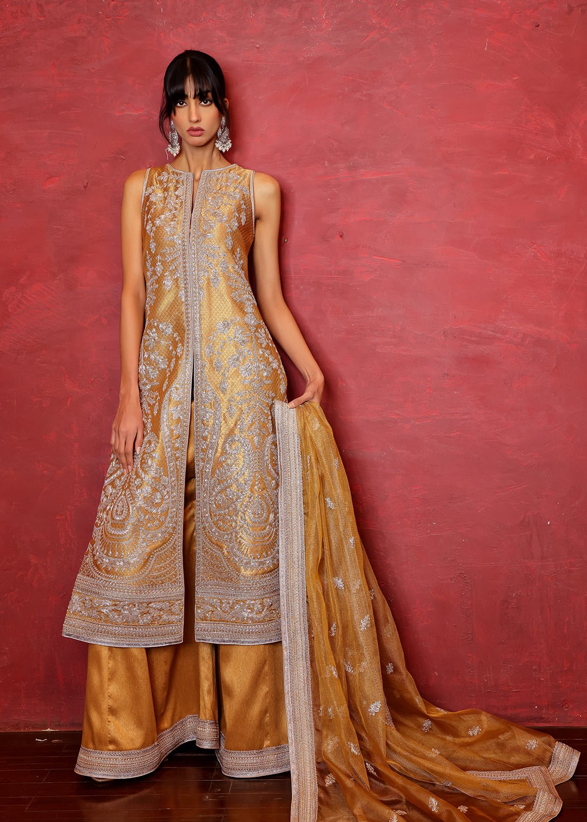 Gold Dori Embroidered Jamawar Achkan (3-Piece) - Image 1