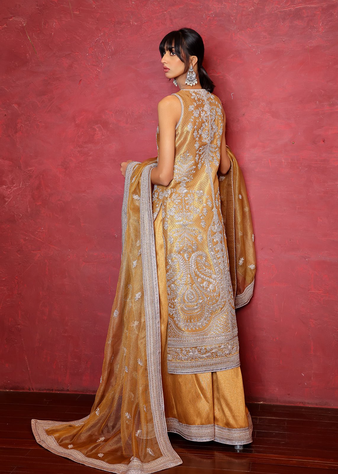 Gold Dori Embroidered Jamawar Achkan (3-Piece) - Image 4