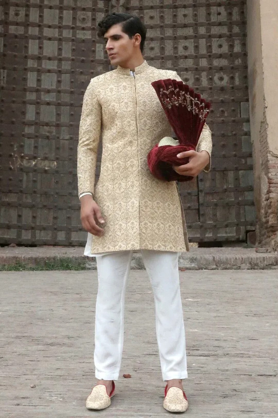 Golden Adda Work Silk Sherwani (2-Piece) - Image 1