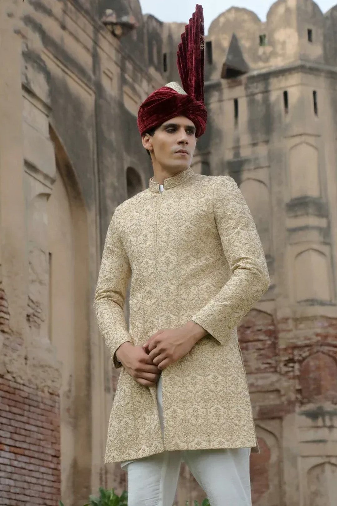 Golden Adda Work Silk Sherwani (2-Piece) - Image 2