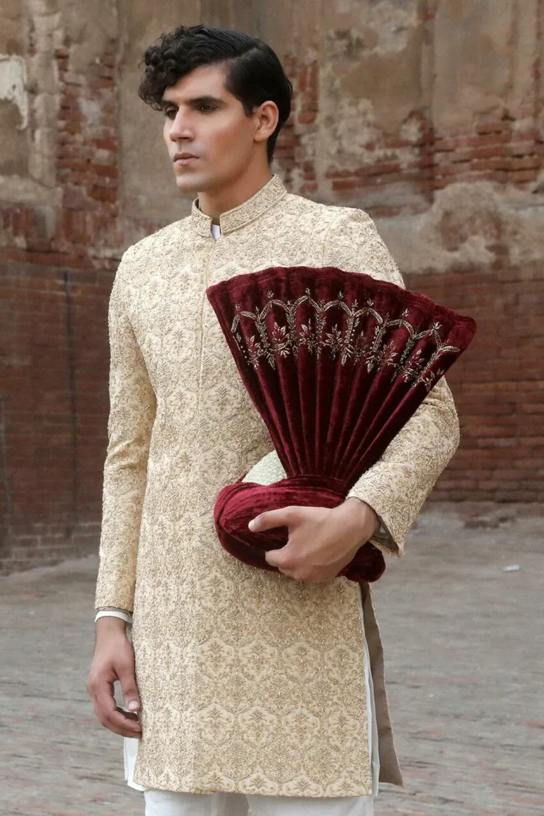 Golden Adda Work Silk Sherwani (2-Piece) - Image 3