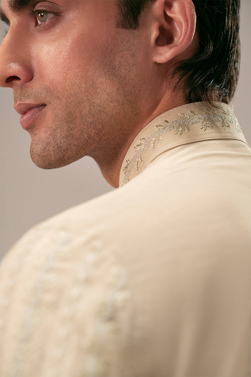 Gold Embroidered Silk-Blend Sherwani Kurta Set (2-Piece) - Image 10