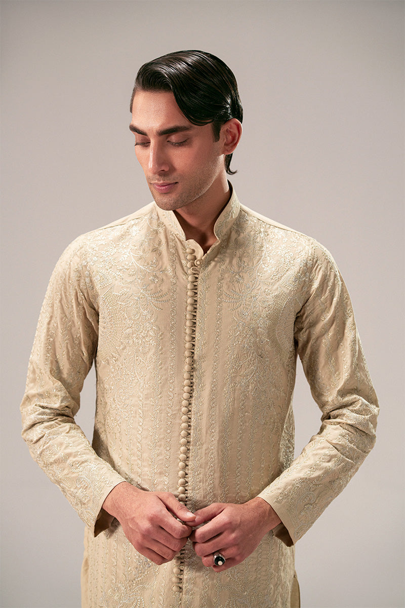 Gold Embroidered Silk-Blend Sherwani Kurta Set (2-Piece) - Image 2