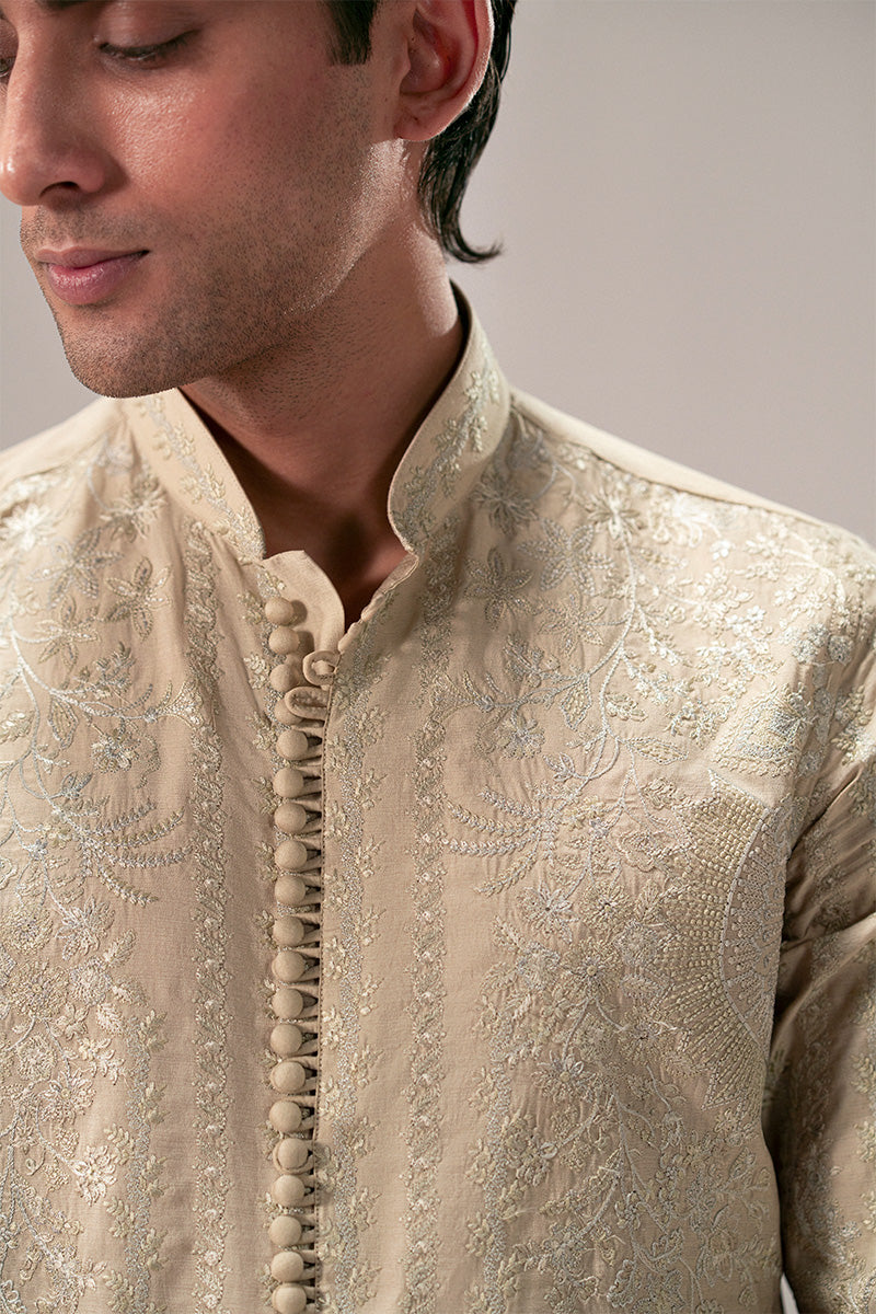 Gold Embroidered Silk-Blend Sherwani Kurta Set (2-Piece) - Image 3