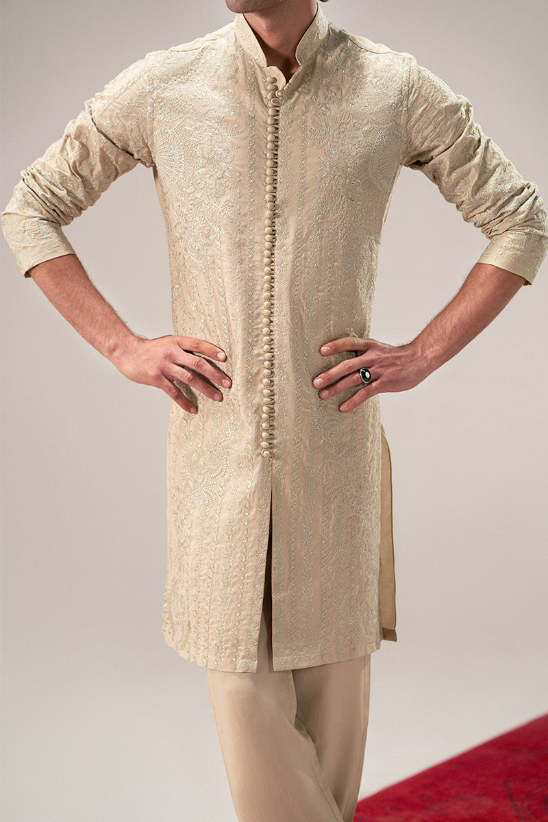 Gold Embroidered Silk-Blend Sherwani Kurta Set (2-Piece) - Image 4