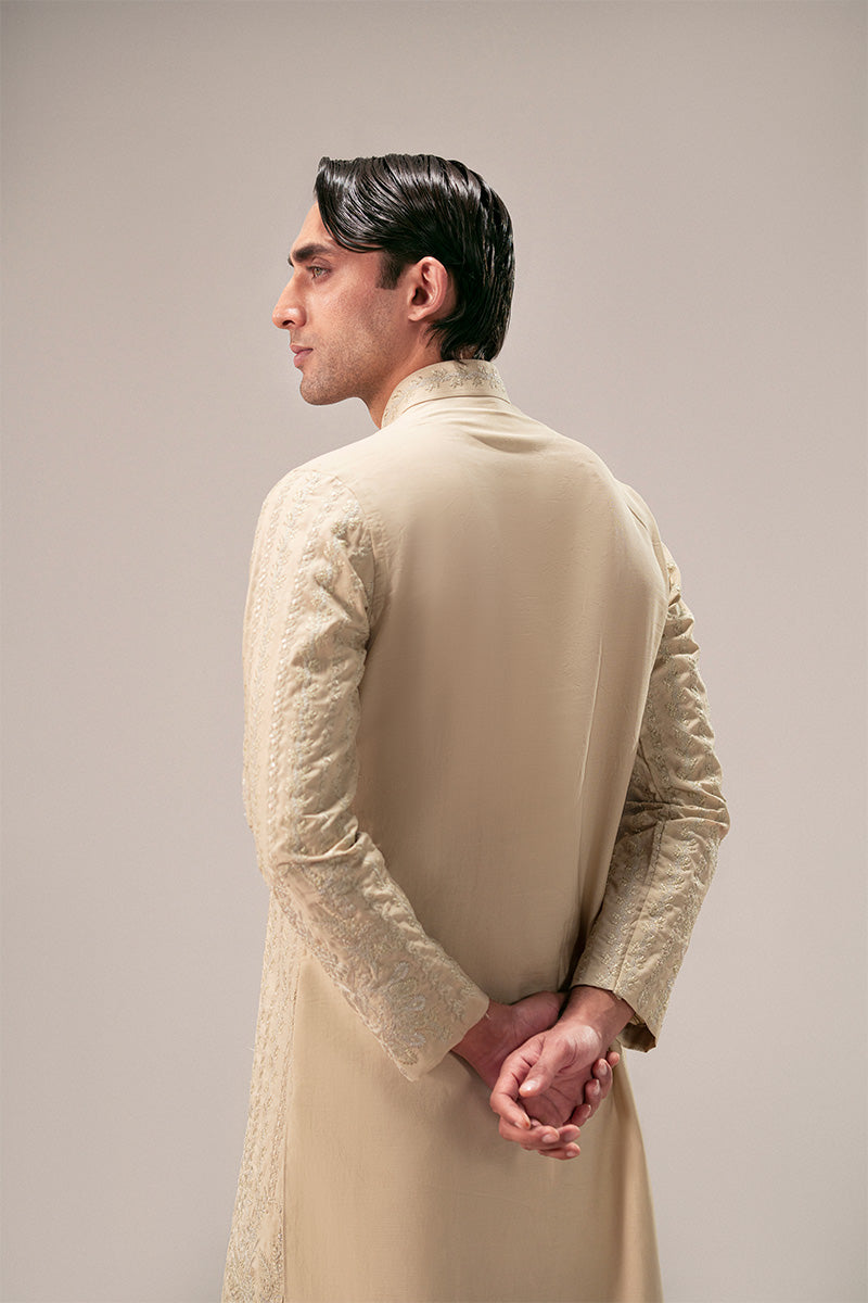 Gold Resham Embroidered Silk Blend Sherwani-Kurta (2-Piece) - Image 6
