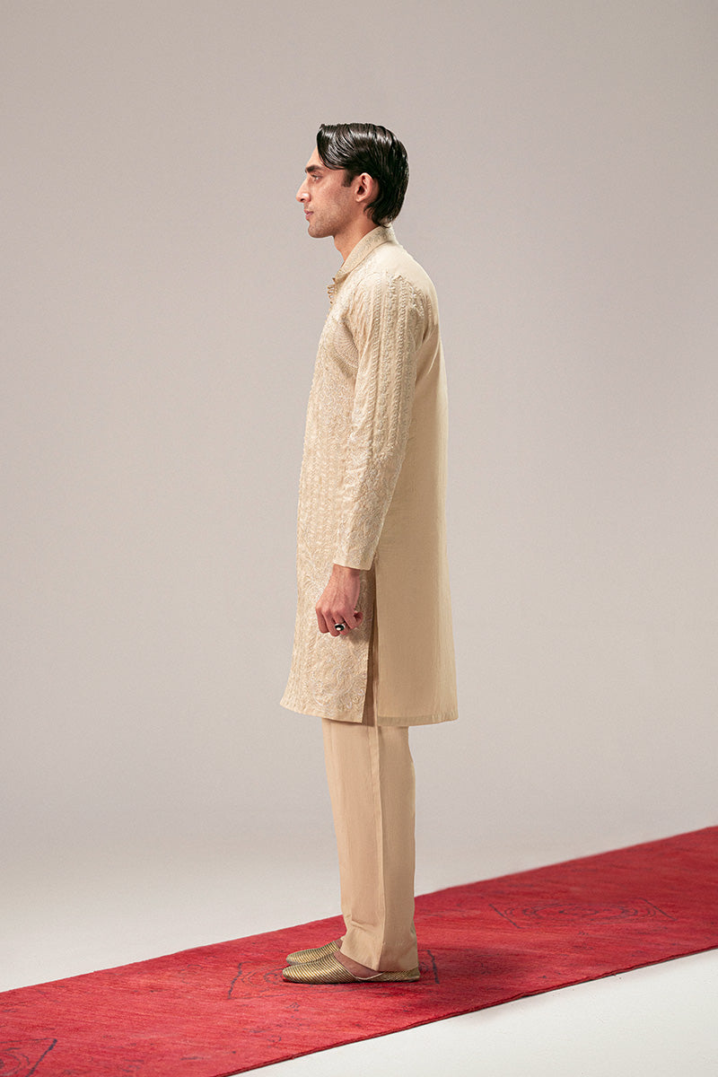Gold Resham Embroidered Silk Blend Sherwani-Kurta (2-Piece) - Image 7