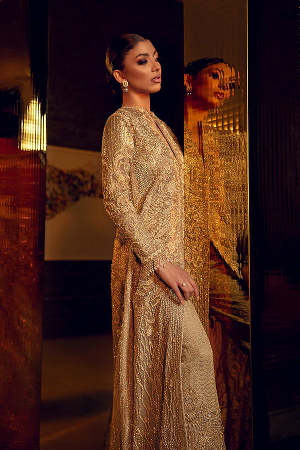 Gold Resham Zardozi Silk-Blend Achkan Jacket (2-Piece) - Image 4