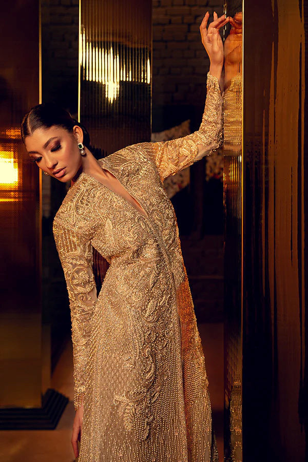 Gold Resham Zardozi Silk-Blend Achkan Jacket (2-Piece) - Image 5