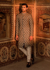 Gold Navy Damask Sherwani with Sovoski Cutdana (3-Piece) - Image 2
