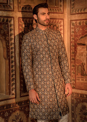 Gold Navy Damask Sherwani with Sovoski Cutdana (3-Piece) - Image 3