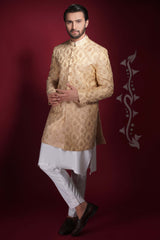 Light Gold Tissue Achkan Sherwani (3-Piece) - Image 2