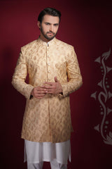 Light Gold Tissue Achkan Sherwani (3-Piece) - Image 3