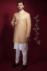 Light Gold Tissue Achkan Sherwani (3-Piece) - Image 4
