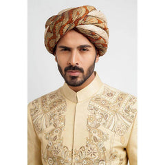 Light Gold Embroidered Merino Wool-Silk Achkan Sherwani (3-Piece) - Image 4
