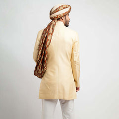 Light Gold Embroidered Merino Wool-Silk Achkan Sherwani (3-Piece) - Image 5
