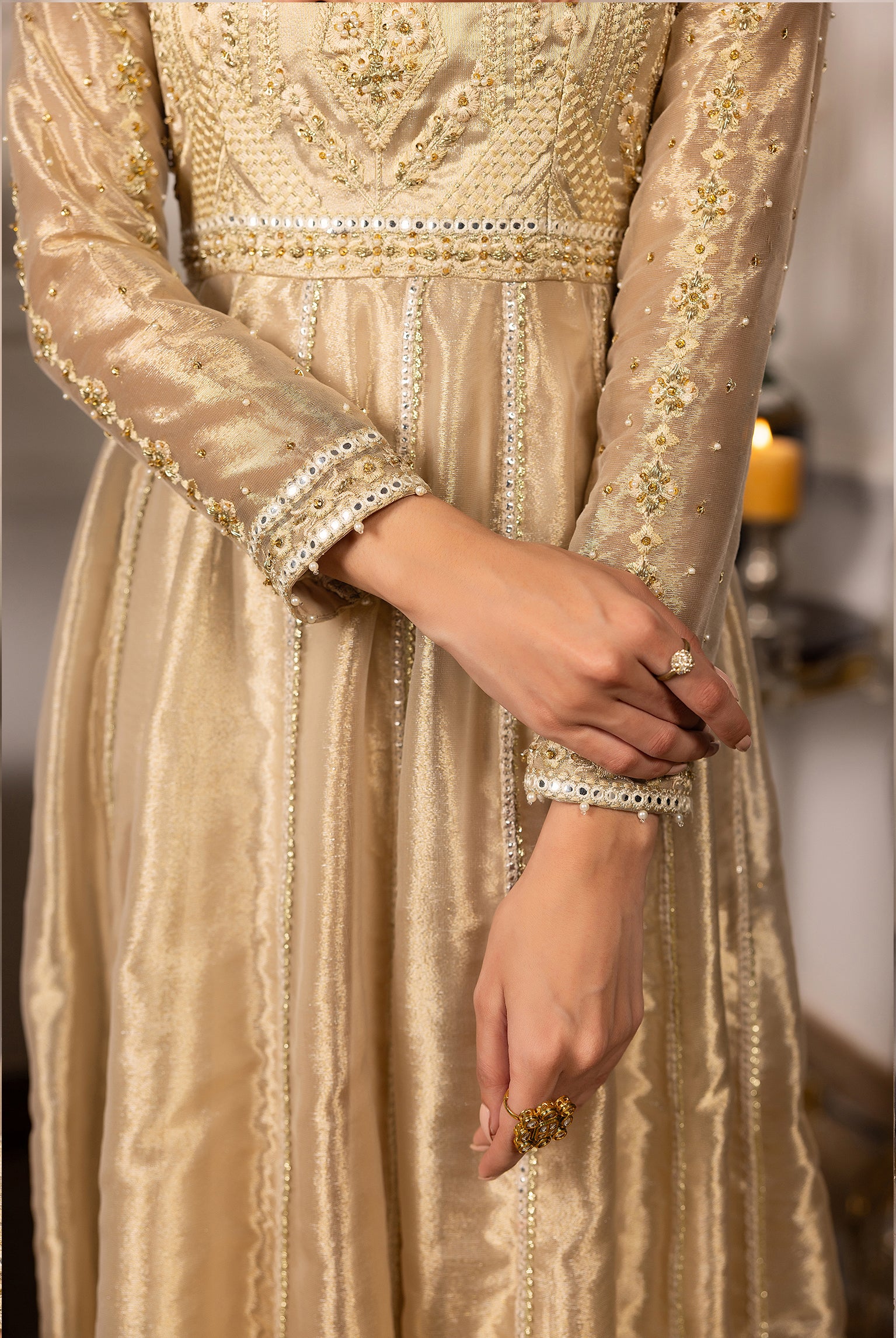 Gold Embroidered Masori Anarkali Dress (1-Pc) - Image 4
