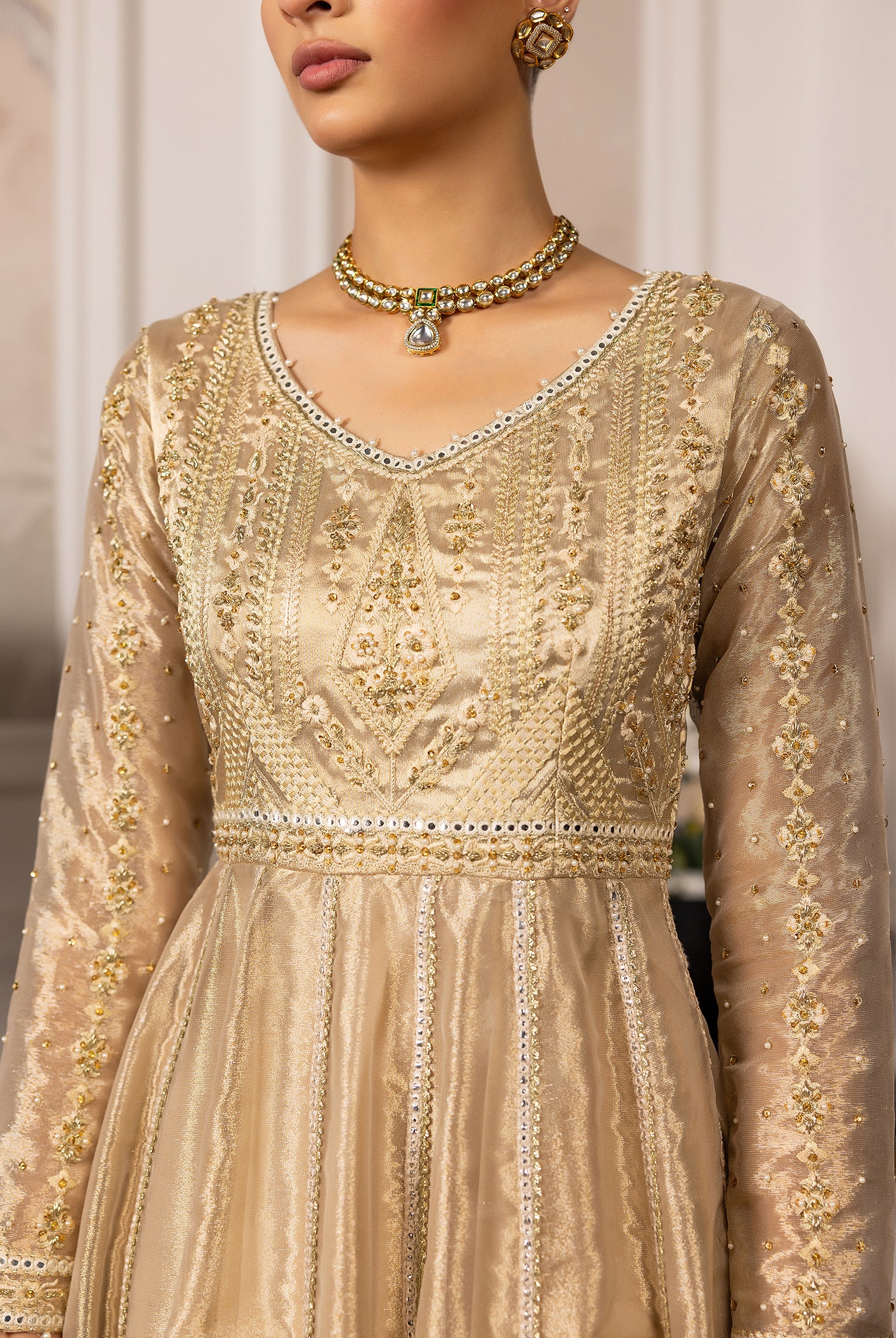 Gold Embroidered Masori Anarkali Dress (1-Pc) - Image 5