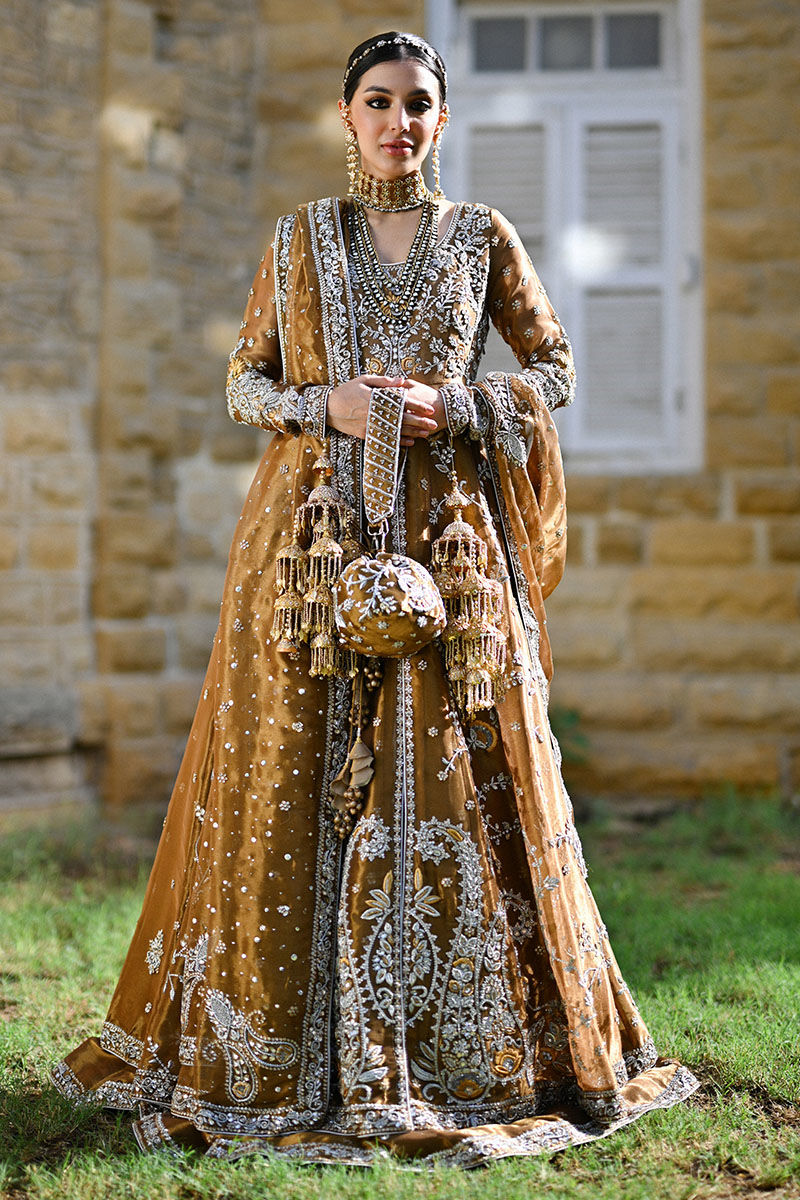 Pakistani Bronze Zardozi Lamé Anarkali Dress (3-Piece) - Image 1