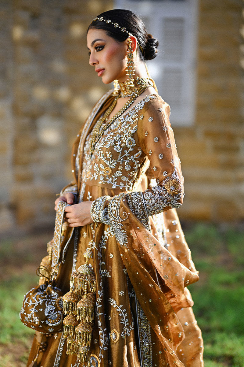 Pakistani Bronze Zardozi Lamé Anarkali Dress (3-Piece) - Image 2